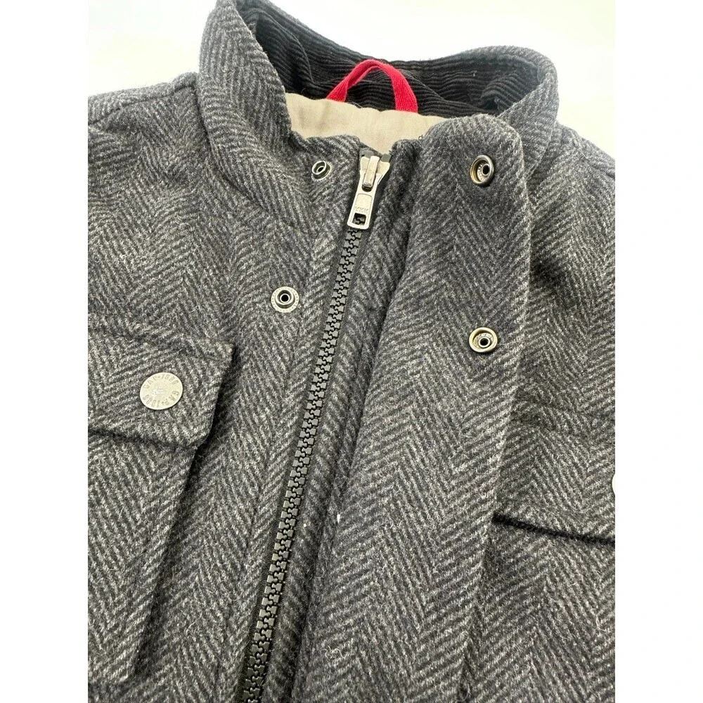 Gap Kids Boys Gray Herringbone Coat Zip Wool Blend Snap Mock Neck Kids Small 6-7